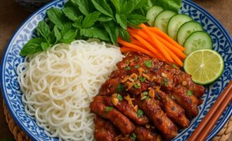 Бан Хой - блюдо с тончайшей рисовой лапшой, мясом и свежей зеленью