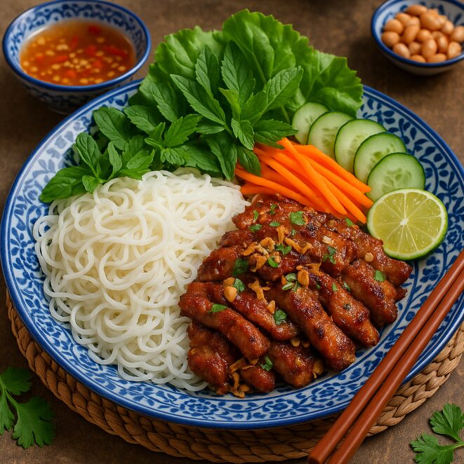 Бан Хой - блюдо с тончайшей рисовой лапшой, мясом и свежей зеленью