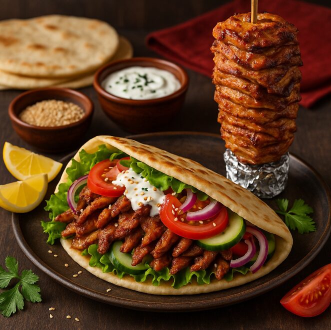 Дёнер-кебаб — мясо, запечённое на вертикальном гриле