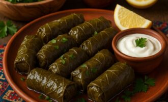 Долма — виноградные листья с рисом и мясом