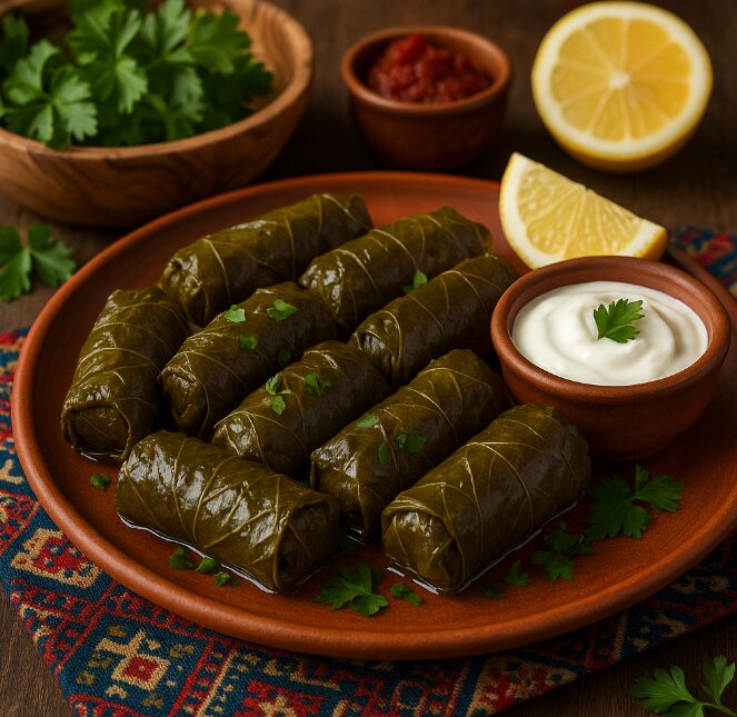 Долма — виноградные листья с рисом и мясом