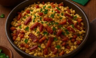 Фарофа — гарнир из маниоковой муки с беконом и луком