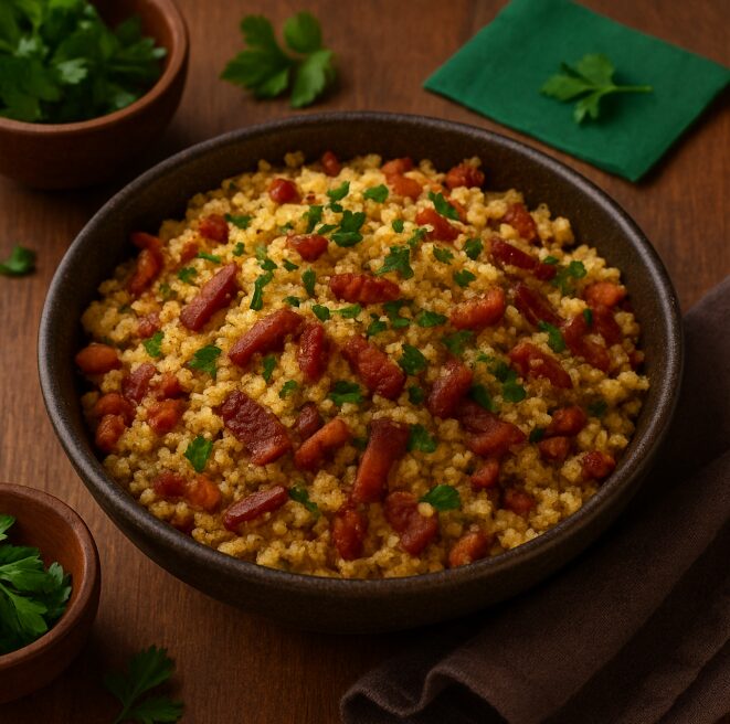 Фарофа — гарнир из маниоковой муки с беконом и луком