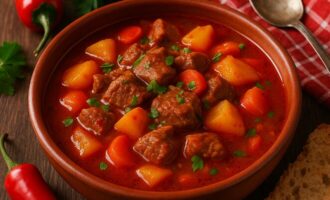 Гуляш по-венгерски — ароматное мясное блюдо с паприкой и овощами
