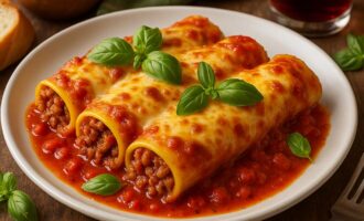 Каннеллони с мясом — блюдо с томатным соусом и сыром
