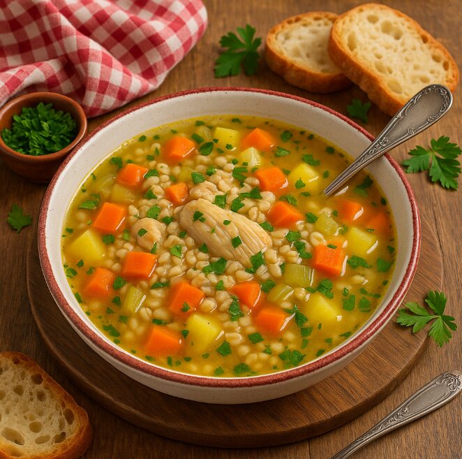 Крупник — ячменный суп с овощами и мясом