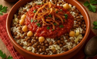 Кушари - стритфуд с рисом, макаронами и чечевицей