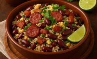 Морос и фейжао — блюдо с фасолью, рисом и колбасой