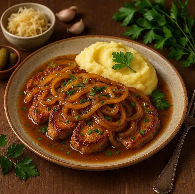 Мясо по-берлински с луком