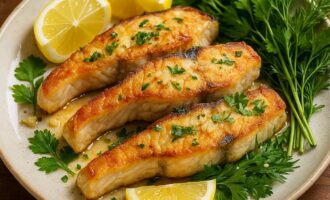 Жареный осетр с зеленью (азербайджанская кухня)