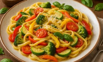 Паста Примавера — блюдо с овощами и ароматным соусом