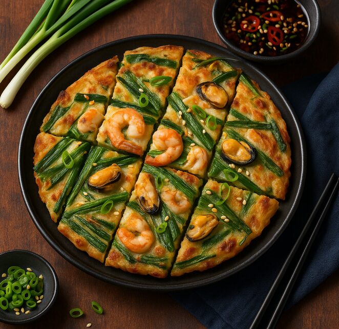 Пажон — луковый блин с морепродуктами