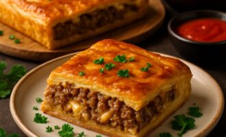 Пирог с мясом и сыром