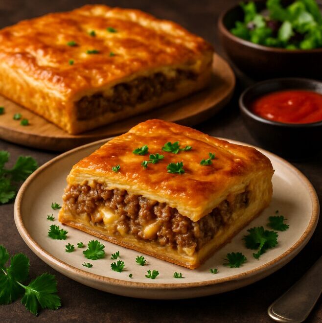 Пирог с мясом и сыром
