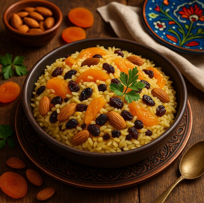 Плов с сухофруктами — рис с курагой, изюмом и миндалём