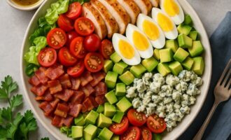 Салат «Кобб» — сытный салат с курицей, яйцами и авокадо