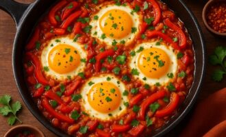 Шакшука - яйца с томатами и перцем