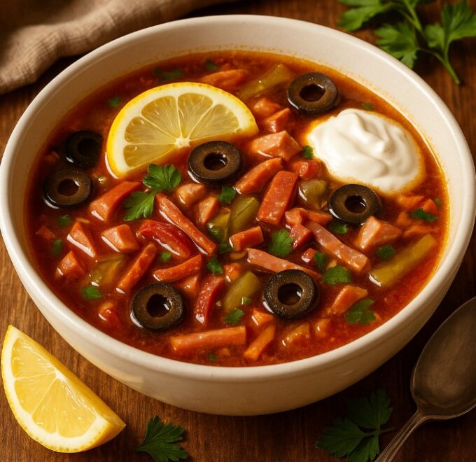 Солянка мясная — густой суп с насыщенным вкусом