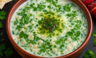 Спас - суп из мацуна с пшеницей и зеленью