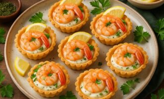 Тарталетки с креветками и чесночным соусом