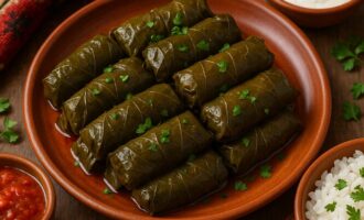Толма — виноградные листья, фаршированные мясом и рисом