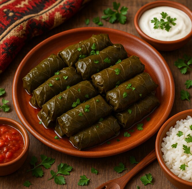 Толма — виноградные листья, фаршированные мясом и рисом