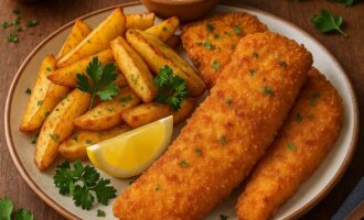 Жареная рыба в панировке с картофелем