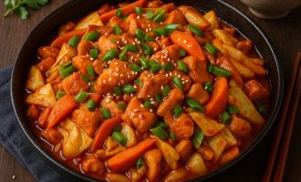 Дакгалби — курица, жаренная с овощами и острым соусом