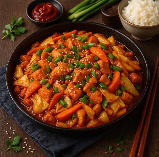 Дакгалби — курица, жаренная с овощами и острым соусом