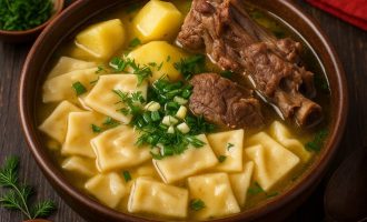 Хиймэл банш — «искусственные пельмени» с лапшой и мясом
