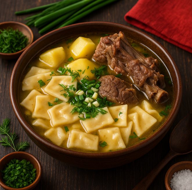 Хиймэл банш — «искусственные пельмени» с лапшой и мясом