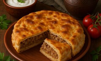 Калмак - мясной пирог с лавашем