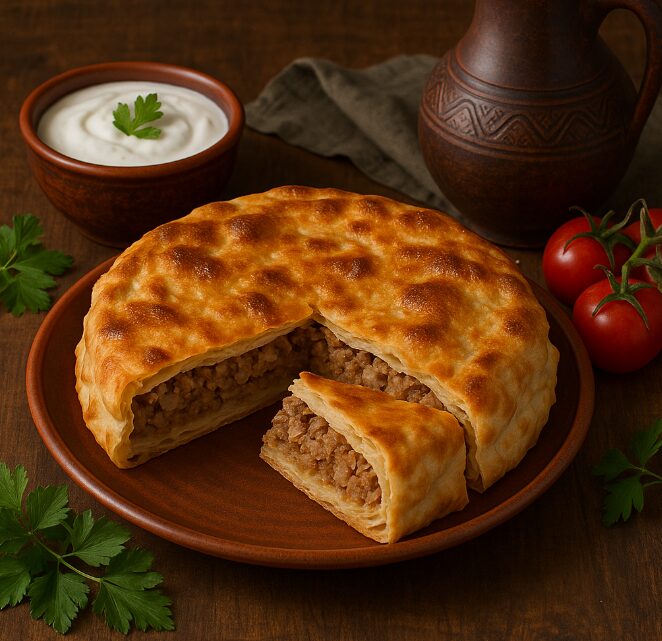 Калмак - мясной пирог с лавашем