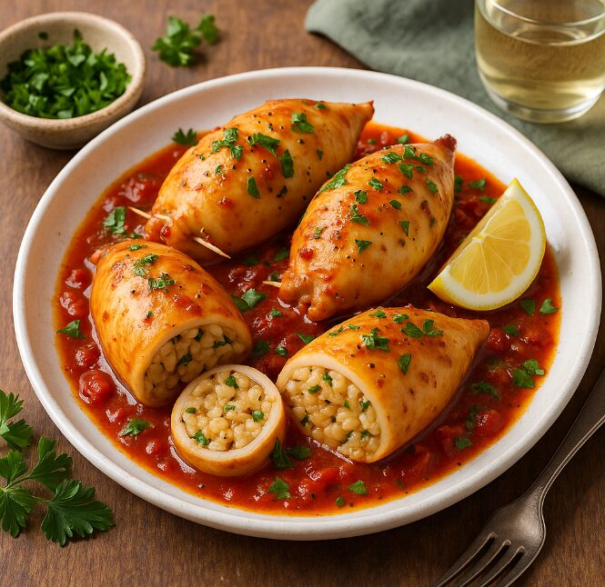 Кальмары, фаршированные рисом