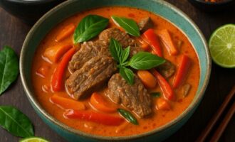 Красное карри с пастой чили, кокосовым молоком и мясом