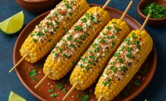 Кукуруза на гриле с майонезом и сыром