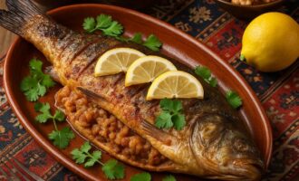 Лявянги из рыбы - блюдо с ореховой начинкой и луком