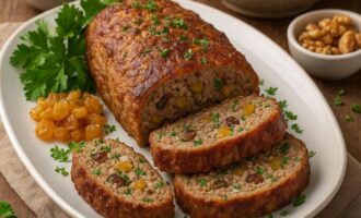 Мясной рулет с изюмом и орехами