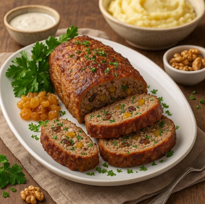Мясной рулет с изюмом и орехами