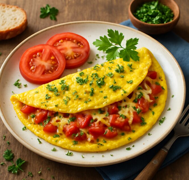Омлет с сыром и помидорами