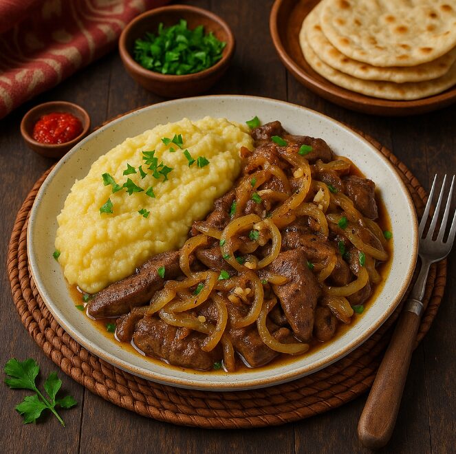 Печень с луком и папом
