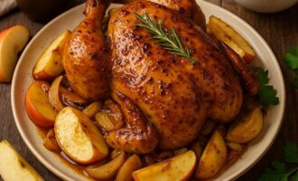 Печёная курица с яблоками