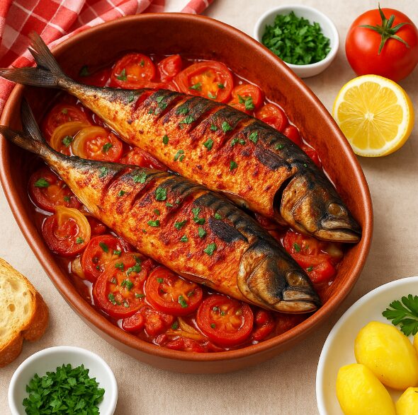 Печёная скумбрия по-венгерски