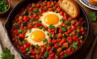 Писто - рататуй с томатами, перцем и яйцами