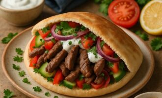Пита с говядиной и овощами