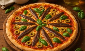Пицца с анчоусами и оливками