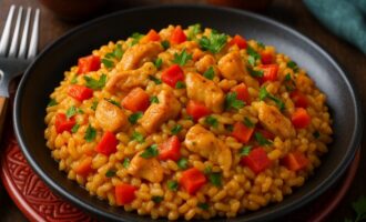 Ризотто с курицей — нежный рис с курицей и овощами