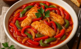 Рыба, тушёная с луком и перцем