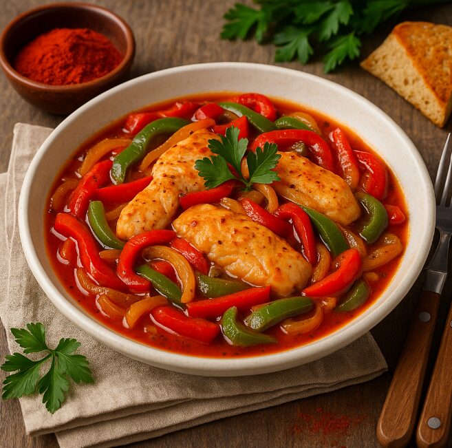 Рыба, тушёная с луком и перцем