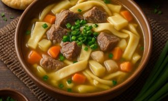 Савхан гурилтай шөл — сытный суп с лапшой-полосками